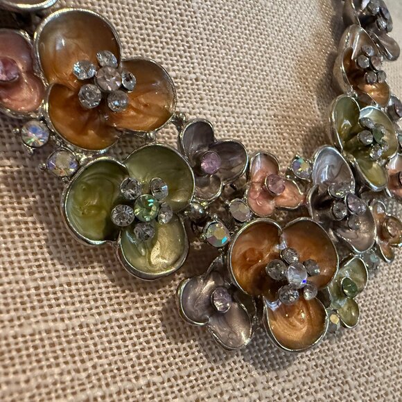 Enamel and Crystal Rhinestone Statement Necklace - Picture 6 of 11